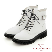 【CUMAR】側邊拉鏈綁帶馬汀靴-白色