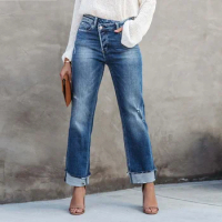 YEMOGGY Elegant Women's Jeans Women Spring/Summer Pants 2024 New Button Pockets Wash High Waist Deni