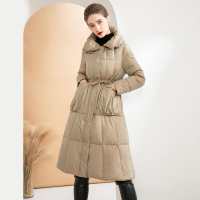 【巴黎精品】真 羽絨90%白鴨絨 羽絨外套鴨絨夾克-高領束腰A擺長款女外套2色p1au59