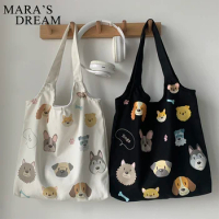 Mara's Dream Canvas Tote Shoulder Bags Items Cartoon Dog Cotton Cloth Shopper Bag Korean Large Fabric Eco Shopping Bag Handbags