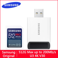 Samsung Pro UItimate SD Card 64GB Flash Memory Card Reader 128gb to 200M/s 256GB U1 U3 4K V30 Microsd 512GB SD Cards For Camera