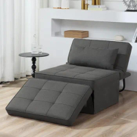 Sofa Bed Multi-Function Folding Ottoman Breathable Linen Couch Bed with Adjustable Backrest Modern Convertible Chair
