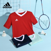 adidas阿迪達斯兒童短袖T恤2023夏V領男女中大童足球運動速干上衣