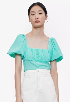 Urban Revivo Ruched Puff Sleeve Crop Top