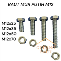 2Pcs Baut Mur Putih M12x25 M12x35 M12x50 M12x70 Baut 19 Putih BMP M12