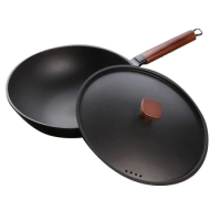 Iron Pan Old Fashioned Wok Gas Cooker Non Stick Pan Flat Bottom Wok Chinese Wok with Lib Utensilios De Cocina Cookware Cast Iron
