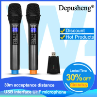 Depusheng W4 Wireless Microphone with Echo Treble Bass &amp; Bluetooth 98 FT Range UHF Portable Handheld Dynamic Microphone System