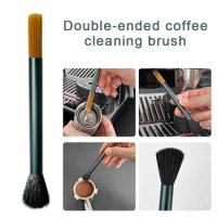 Coffee Grinder Cleaning Brush Aluminum Handle Double Head Espresso Coffee Machine Cleaning Brush For Home Barista Kitchen Tool
