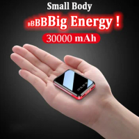 30000mAh LED Digital Display Portable Mini Power Bank Mirror Screen Powerbank External Battery Pack Powerbank For Mobile Phones
