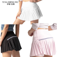 2Pcs Women Sports Tennis Skirts Skirt Fitness Shorts High Waist Athletic Running Short Quick Dry Sport Skort Pocket Short Skirt