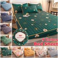 Warm Thicked Mattress Protector Cover with Elastic Band Fitted Single Double Polyester Cotton Bed Sheet Set Bedspread Queen Size