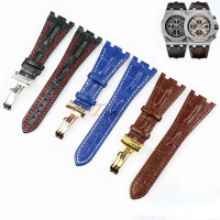 Watch Accessories Bone Grain Leather Strap Folding Buckle for AP 15703 26470SO Royal Oak Offshore 28