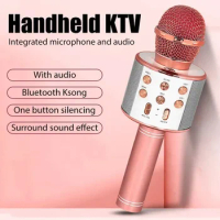 WS858 Professional Handheld Wireless Karaoke Microphone USB Speaker Microphone for Kids Music Player Singing Recorder KTV