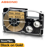 Absonic XR-9WE for Casio Black on Gold XR-9GD Labels Tape 9mm XR9GD XR 9GD Replace for Casio KL-60 KL-120 KL-P1000 KL-1500 Print