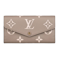【Louis Vuitton 路易威登】LV M81049 Sarah字母LOGO老花牛皮16卡釦式信封長夾(斑鳩灰x奶油米)