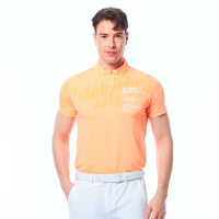 【KING GOLF】速達-實體同步款-男款雙色字體造型印花小立領拉鍊素面短袖POLO衫/高爾夫球衫(橘色)
