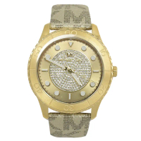 【Michael Kors】經典MK印花錶帶水鑽鑲嵌不鏽鋼時尚腕錶(金 40mm)