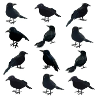 12Pcs Halloween Black Crows Feathered Crows Realistic Looking Handmade Feathered Crow , 3 Styles