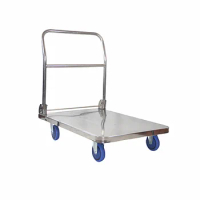 Good Price 4 Wheel 600*900mm Foldable Service Kitchen Anti Corrosion Rust Proof Surface SS Platform Trolley Suppliers