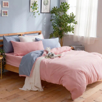 【DUYAN 竹漾】芬蘭撞色設計-單人床包被套三件組-砂粉色床包x粉藍被套 台灣製