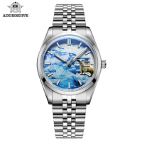 Addies Automatic Mechanical Watch 100M Water Resistant Glacier Dial Bubble Mirror Glass Calendar Men Luminous Watches relogios