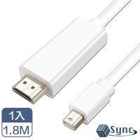 【UniSync】 Mini DisplayPort公 轉 HDMI公 高畫質 影音轉接線 白/1.8M