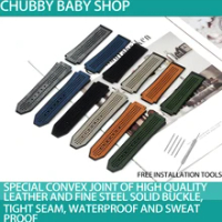 25*19mm Crazy horse Hollowing leather Nature rubber silicone watchband watch band for Hublot strap for classic fusion belt