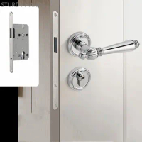 Light Luxury Silver Bedroom Door Locks Zinc Alloy Magnetic Suction Mute Lockset Indoor Wooden Door Handle Lock Home Hardware