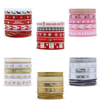 Christmas Grosgrain Ribbon 5 Rolls Totally 25m Holiday Ribbon Set Perfect for Gift Wrapping,Bow,Wreath,Craft