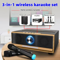 HIFI Sound Quality Wireless Home KTV TV Mobile Karaoke Mic Bluetooth Sound Microphone Subwoofer Wooden Bluetooth Sound System