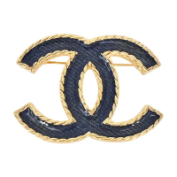 【CHANEL 香奈兒】經典藍色琺瑯雙C LOGO滾邊造型胸針(金色)