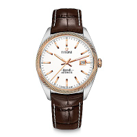 TITONI瑞士梅花錶 宇宙系列(878 SRG-ST-606)白錶盤/褐色皮帶/41mm