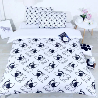 JF-475 Funny Black and white bulldog print bedding set single full size 4pcs kids adult duvet cover bedsheets 2 pillow shams
