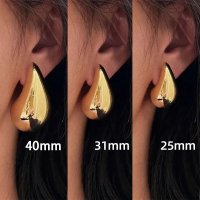Vintage Gold Color Waterdrop Stud Earrings for Women Fashion Metal Glossy Thick Chunky Teardrop Earr
