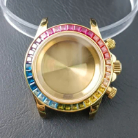 39mm Men's Luxury Watches Steel Case Rainbow Diamond Bezel FIT Seiko Daytona VK63 Quartz movement Watch Accessories Watch Parts