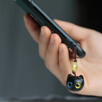 黑檀木小貓咪頭手機鏈吊墜個性創意紫光檀鑰匙扣包包掛件可愛飾品