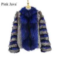 Pink Java QC20106 women coat real fox fur jacket winter thick fur coats silver fox jackets fashion luxury clothes