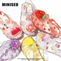 Summer New Girls' Sandals Children's Cute Ice Cream Watermelon Donuts Jelly Shoes Non slip Waterproof Beach Shoes Princess Shoes