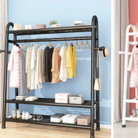 Heavy Duty Clothes Rack Aluminium Black Floor Stand Balcony Clothes Hanger Metal Space Saver Industrial Room Furniture
