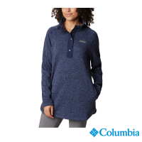 【Columbia 哥倫比亞 官方旗艦】女款-Sweater Weather™刷毛半開襟長版上衣-深藍(UAR73730NYHF)
