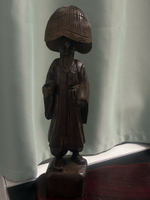 日本回流  中古品 老物件 老包漿行者木雕擺飾，整體重量1斤