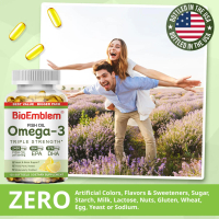 Best Triple Strength Omega 3 Fish Oil Pills - 120 Capsules - 2400mg High Potency Burpless Lemon Flav