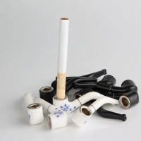 Handheld Mini Tobacco Pipe Retro Blue White Pattern Smoking Resin Bent Cigarette Holder Filter For Beginner Smoke Tool 10pc/lot