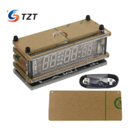 TZT VFD Clock Desktop Clock Alarm Clock Wifi Timing 12/24 Hour with Vacuum Fluorescent Display and Shell