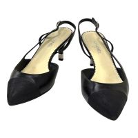 【二手名牌BRAND OFF】CHANEL 香奈兒 黑色 牛皮 Cap Toe CC Slingback 高跟 涼鞋