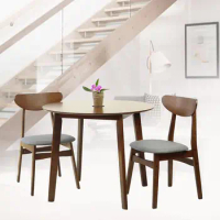 Set of 3 Dining Kitchen Round Table and 2 Yumiko Side Chairs Solid Wood w/Padded Seat Medium Brown 38 x 38 x 5 inches