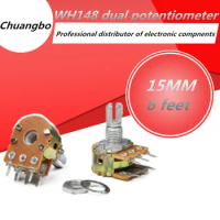 5Pcs/lot WH148 potentiometer 6 feet B1K2K5K10K20K50K100K500K handle length 15MM pin shaft amplifier dual stereo potentiometer