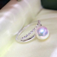 DIY珍珠配件 925銀珍珠戒指空托 簡約時尚珍珠指環托 配7-9mm圓珠