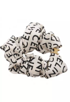 Celine Pre-Loved Celine Triomphe scrunchie hair accessory logo print silk light beige black