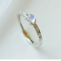 「星夜」新品藍人造月光石戒指精致s925純銀鑲嵌小眾設計個性